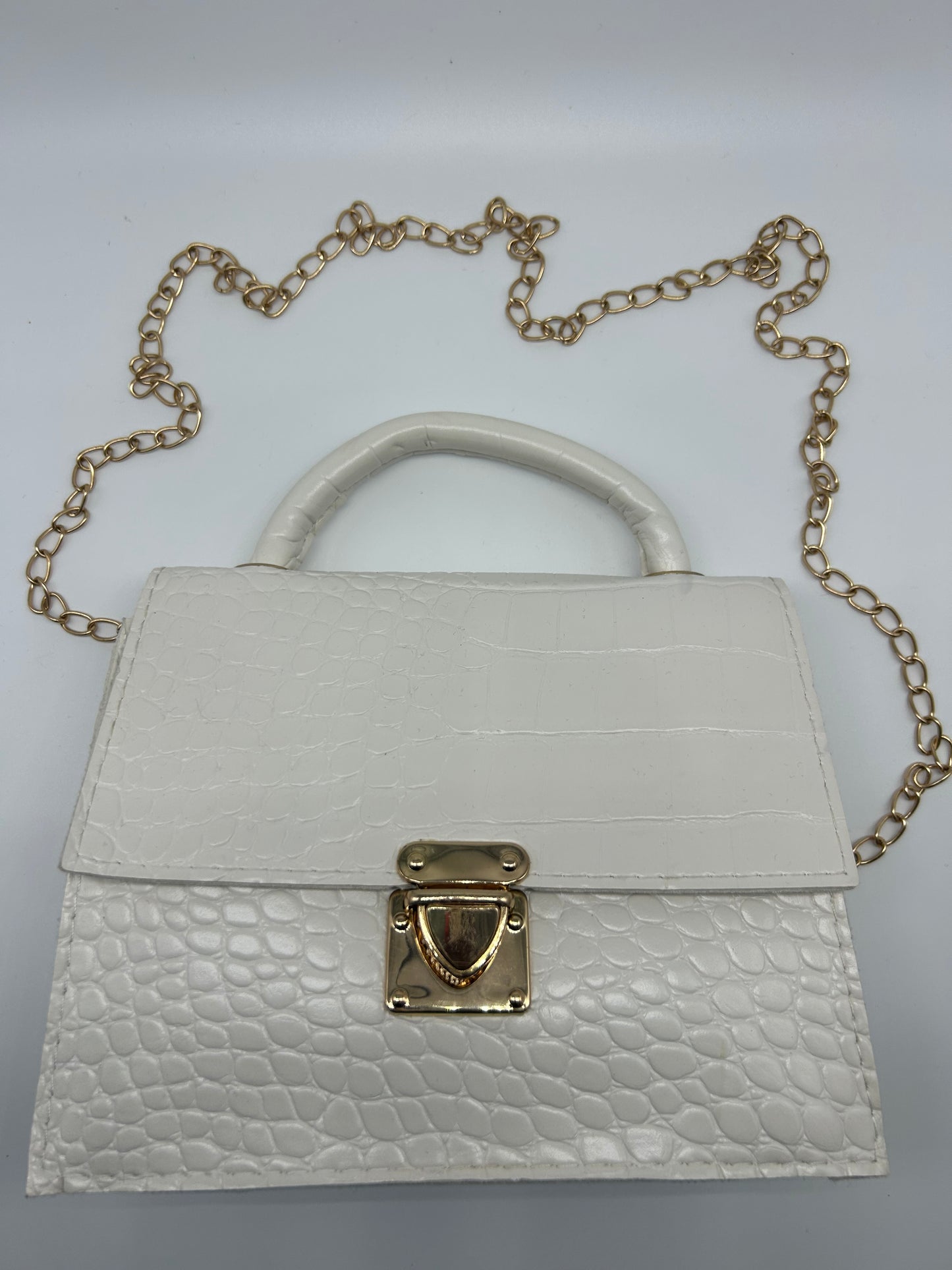 PRELOVED♡ White Croc-Embossed Mini Top Handle Chain Bag