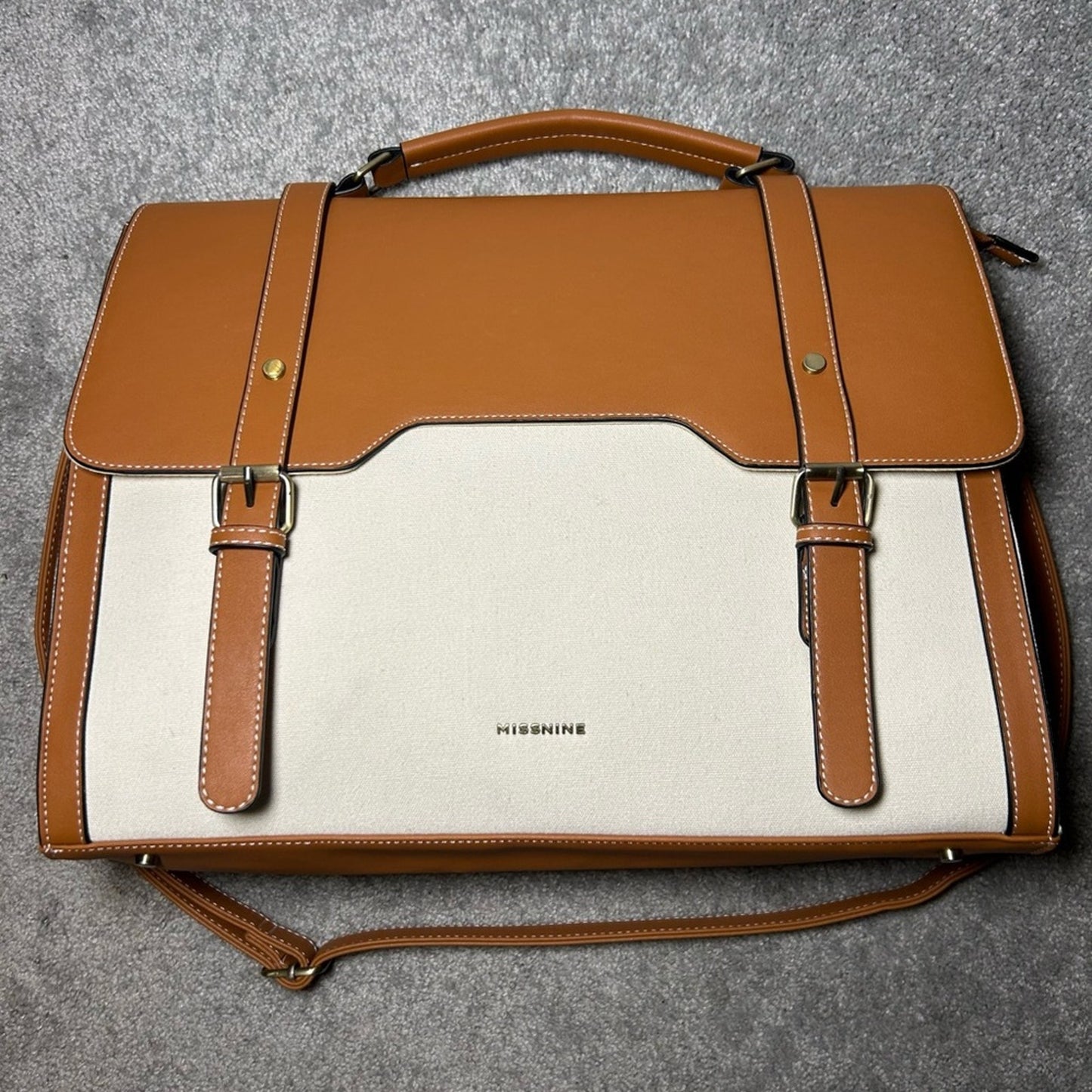 PRELOVED♡ MISSNINE Structured Canvas & Vegan Leather Satchel Bag