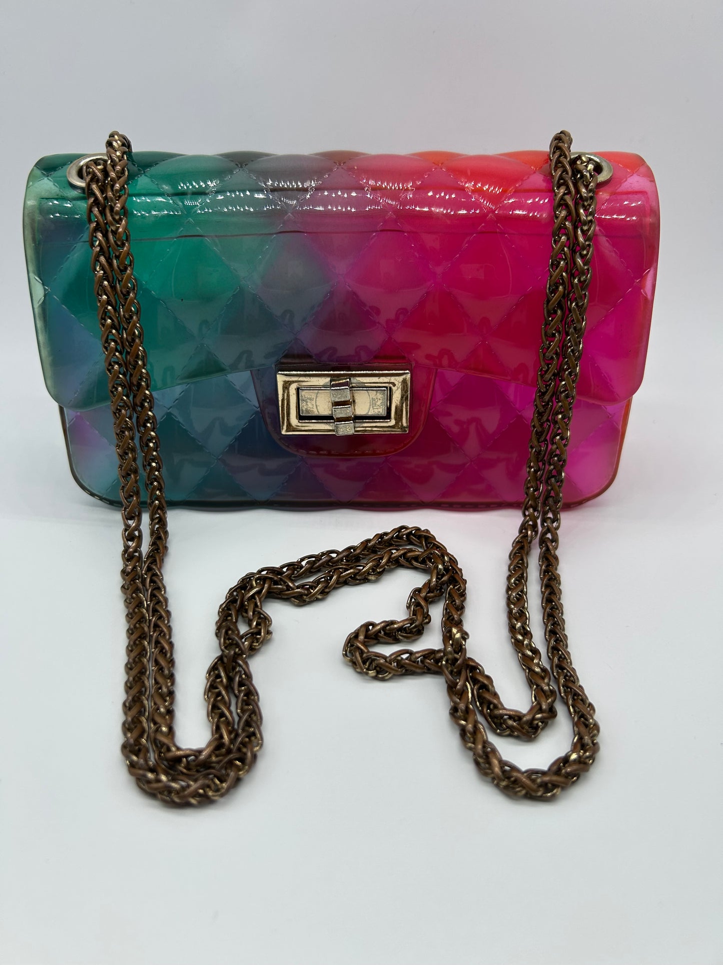 PRELOVED♡ Rainbow Gloss Quilted Crossbody Purse Statement Chain Bag