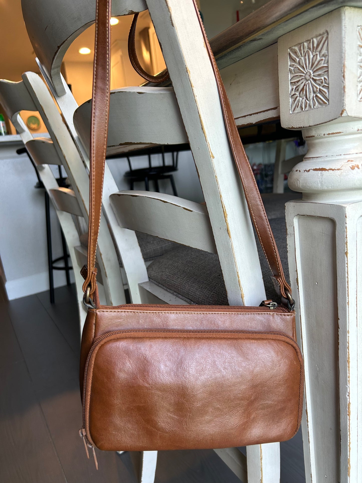 PRELOVED♡ Vintage Brown Faux Leather Organizer Crossbody with Mirror
