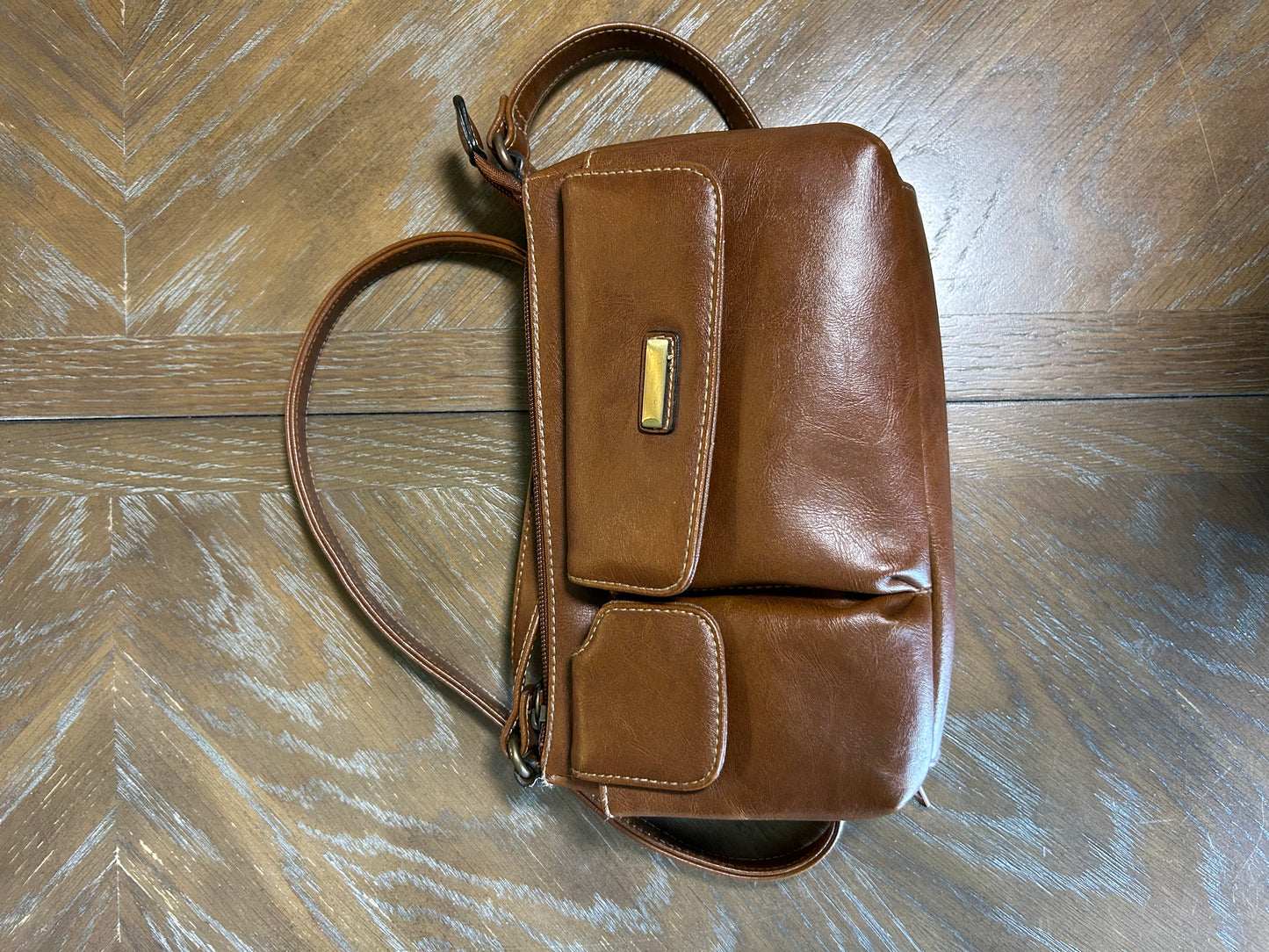 PRELOVED♡ Vintage Brown Faux Leather Organizer Crossbody with Mirror