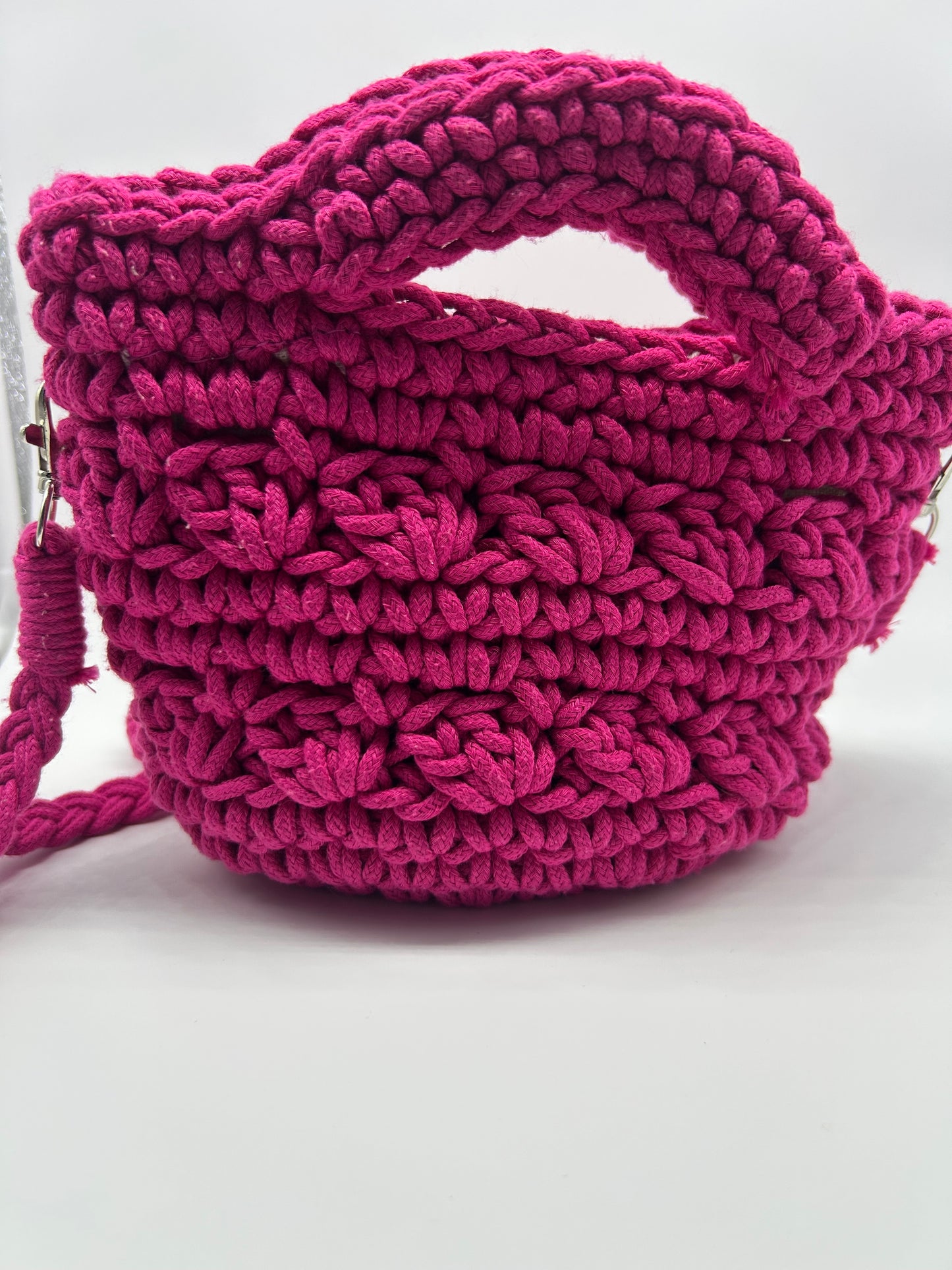 PRELOVED♡  Vibrant Pink Mini Crochet Bag with Textured Design