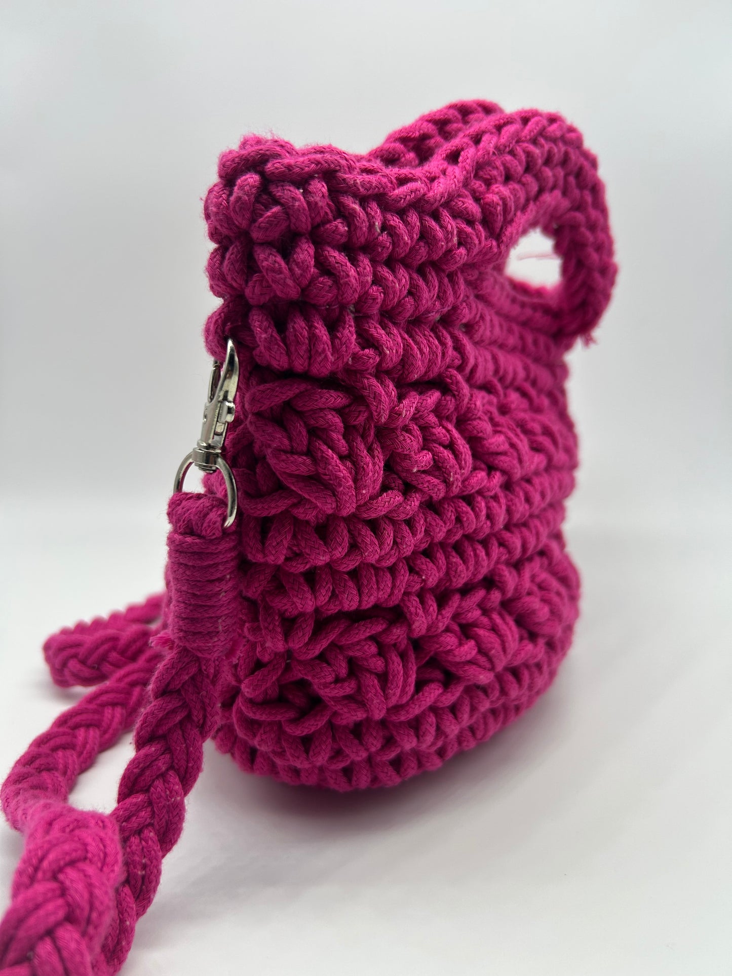 PRELOVED♡  Vibrant Pink Mini Crochet Bag with Textured Design