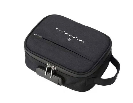 "Peace Comes In Grams" Combination Lock Travel Smoking Bag Odor Proof Carbon Lined Case