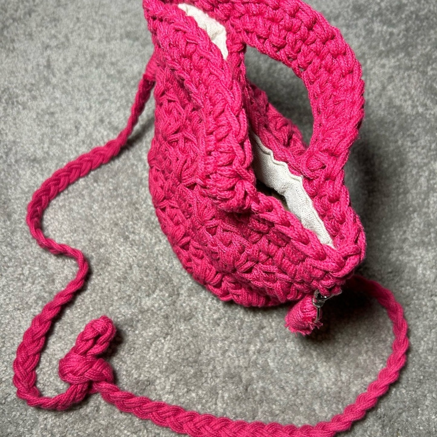 PRELOVED♡  Vibrant Pink Mini Crochet Bag with Textured Design