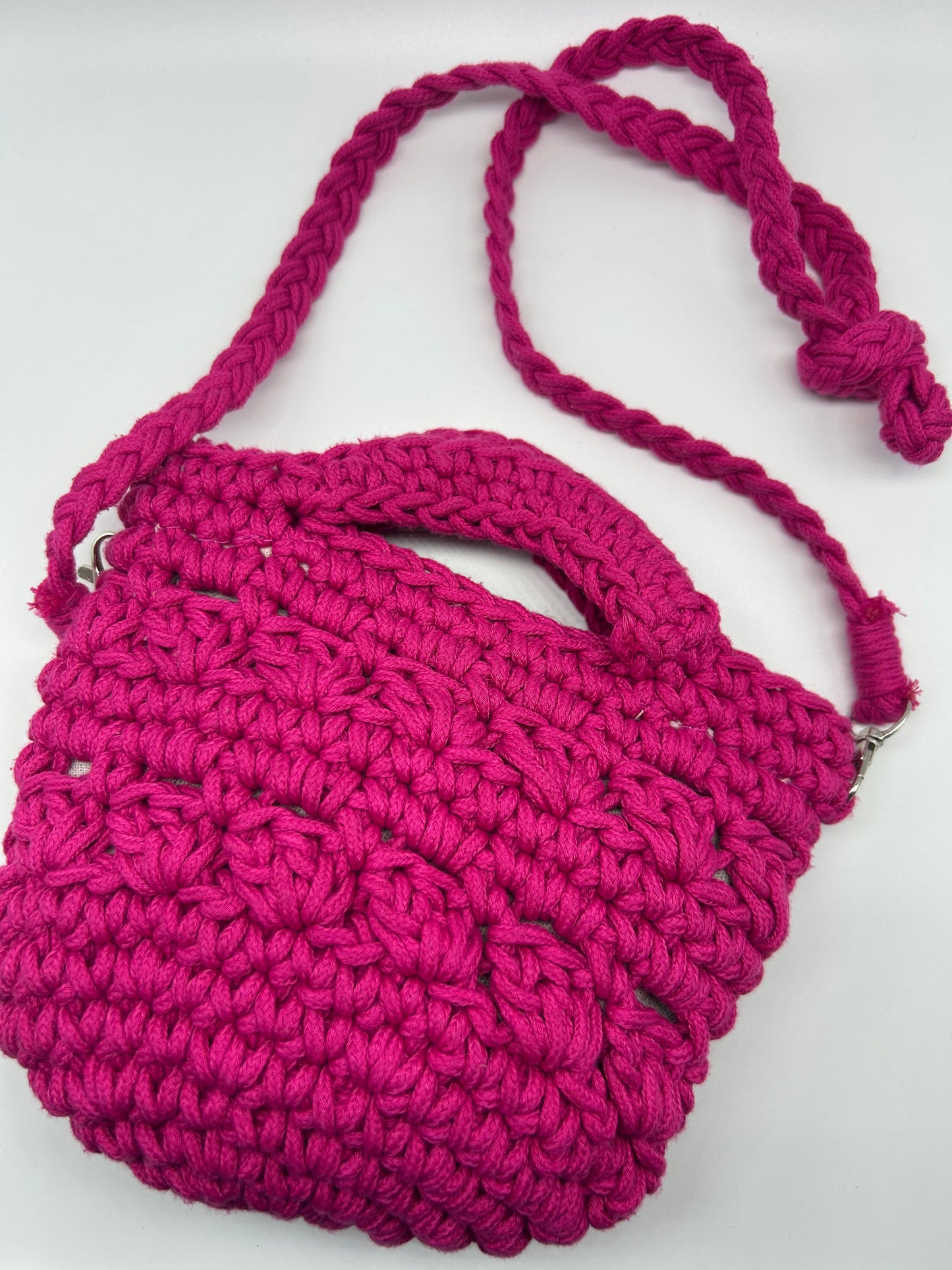 PRELOVED♡  Vibrant Pink Mini Crochet Bag with Textured Design