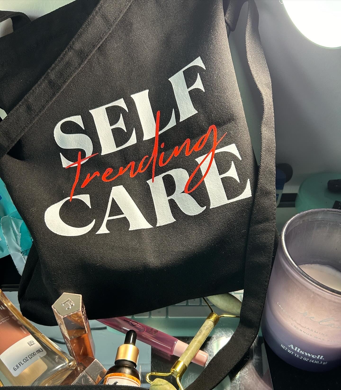 "Self Care Trending" Canvas Tote Bag Pocket Multipurpose Shoulder - manifesting with anxiety