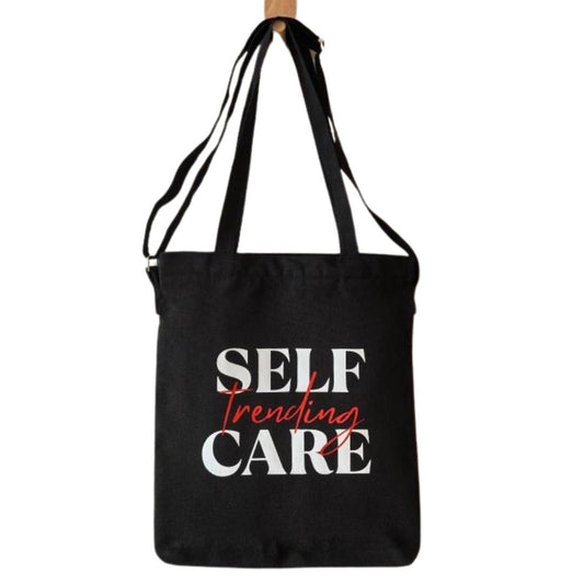 "Self Care Trending" Canvas Tote Bag Pocket Multipurpose Shoulder - manifesting with anxiety