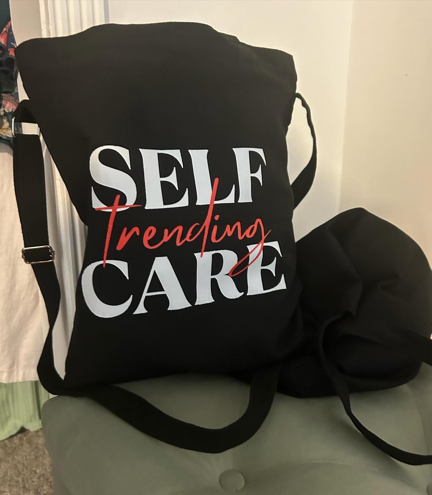 "Self Care Trending" Canvas Tote Bag Pocket Multipurpose Shoulder - manifesting with anxiety