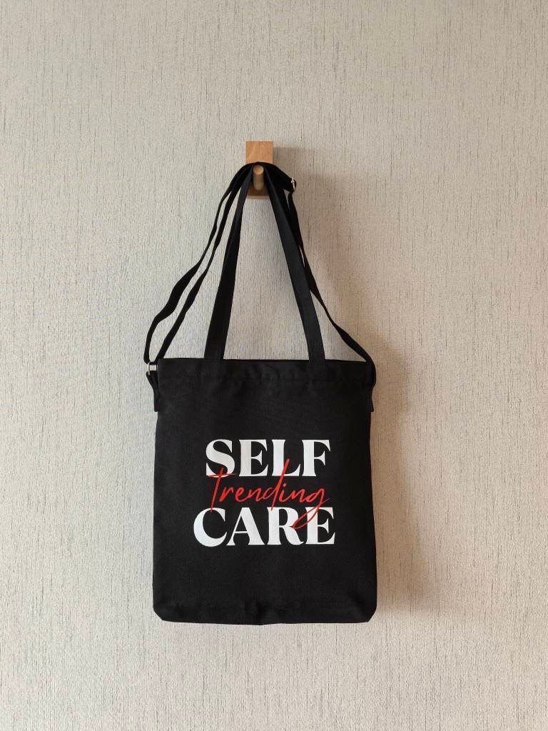 "Self Care Trending" Canvas Tote Bag Pocket Multipurpose Shoulder - manifesting with anxiety