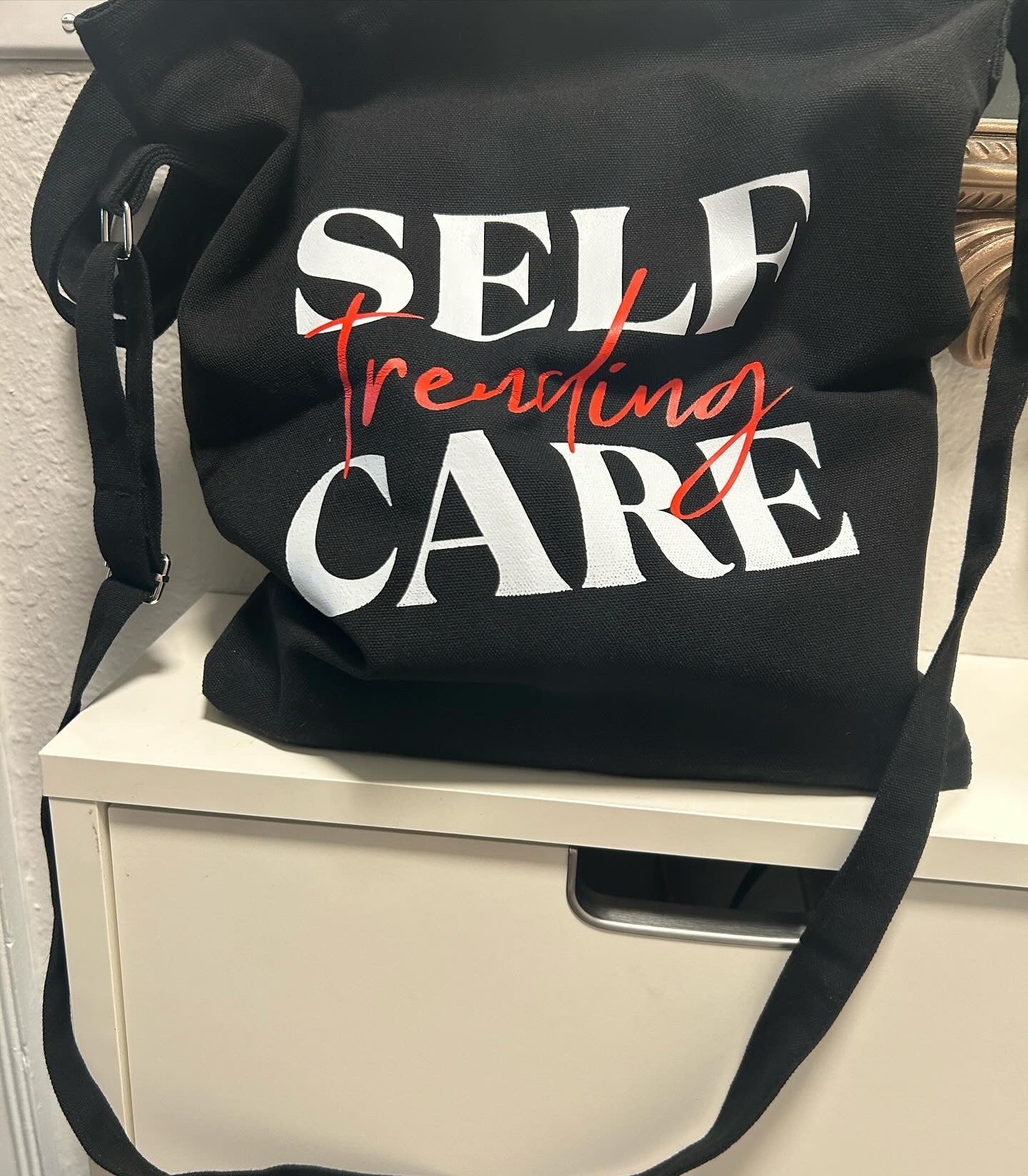 "Self Care Trending" Canvas Tote Bag Pocket Multipurpose Shoulder - manifesting with anxiety