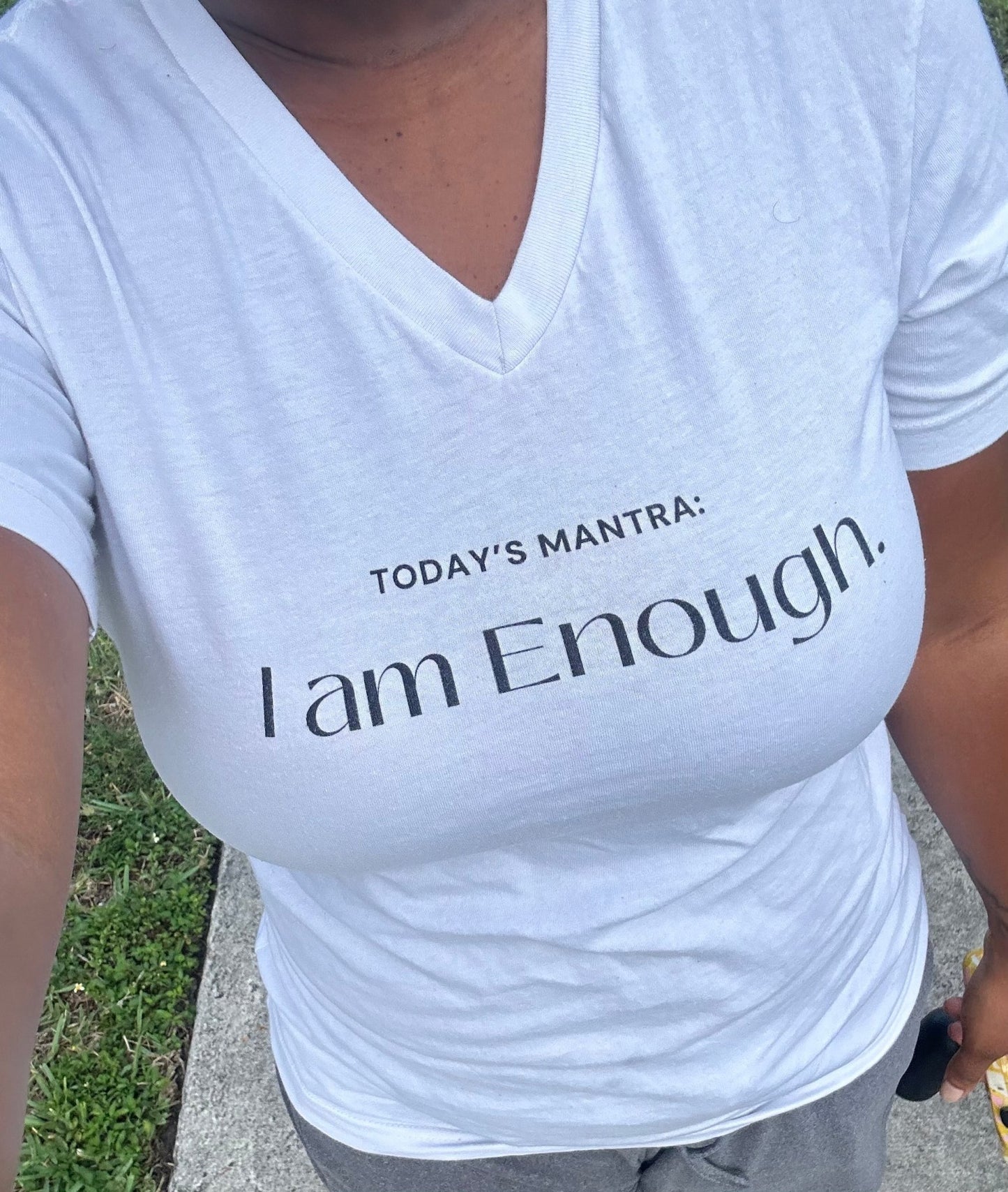 V - Neck Tee I am Enough - manifesting with anxiety