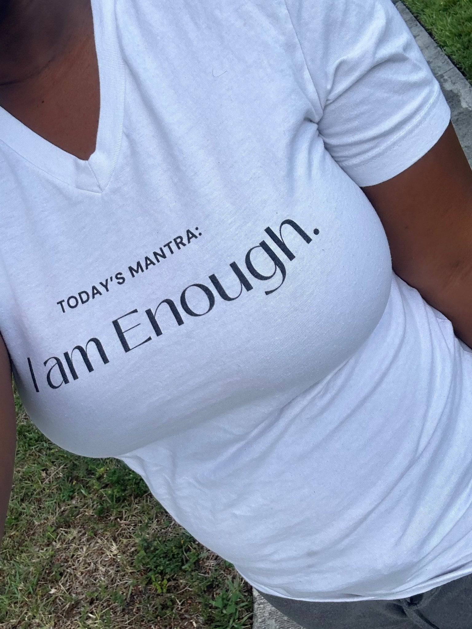 V - Neck Tee I am Enough - manifesting with anxiety