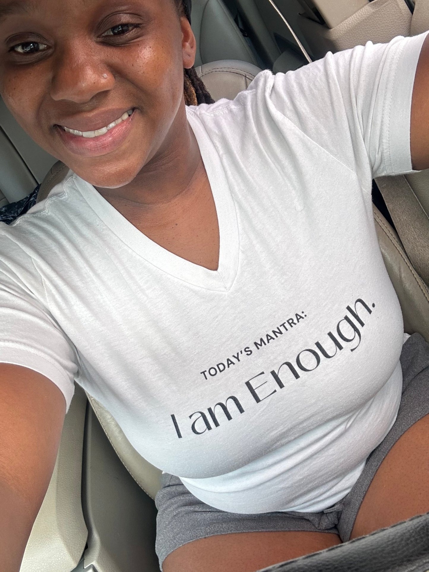 V - Neck Tee I am Enough - manifesting with anxiety