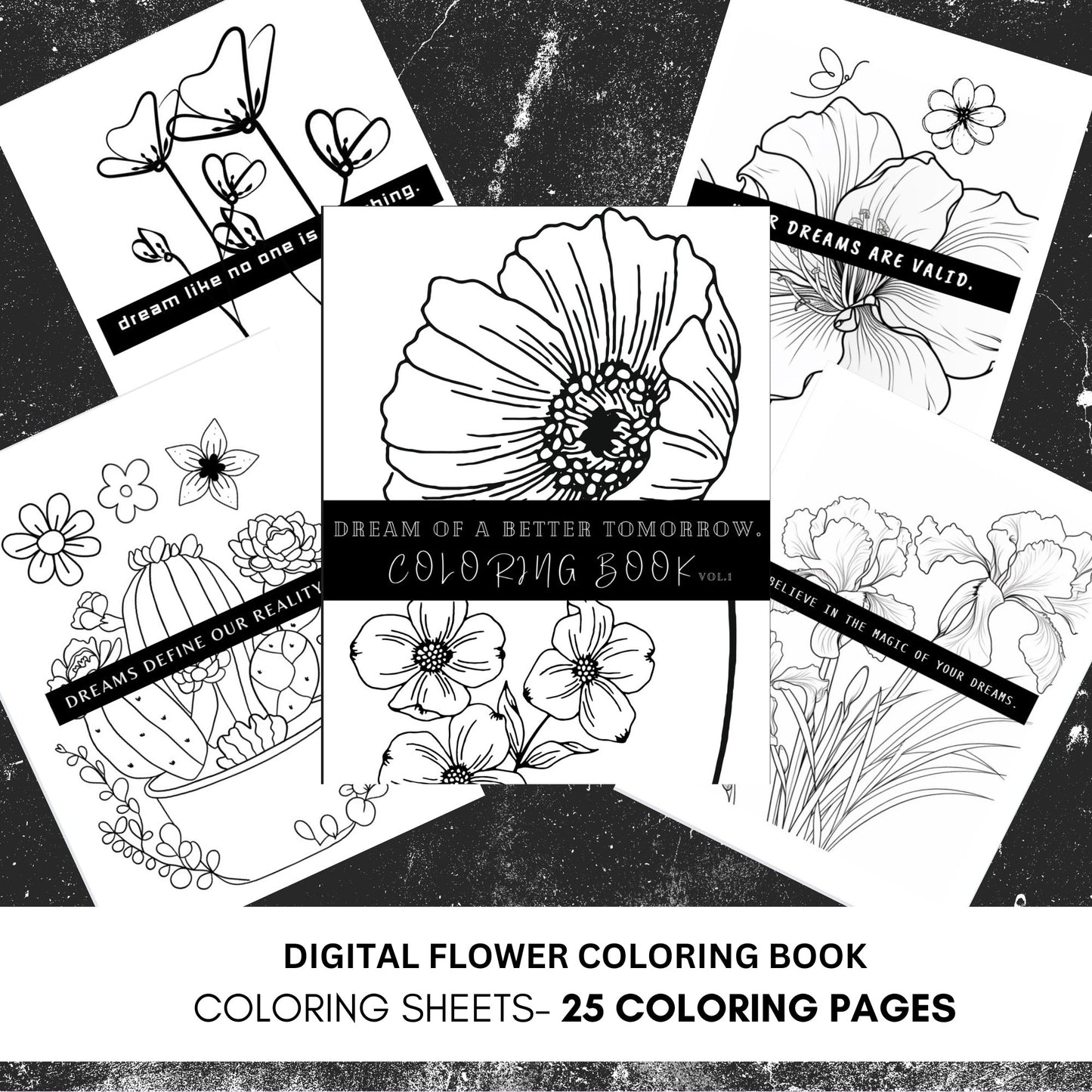 Digital Coloring Sheets Simple Flower Coloring Book - manifesting with anxiety