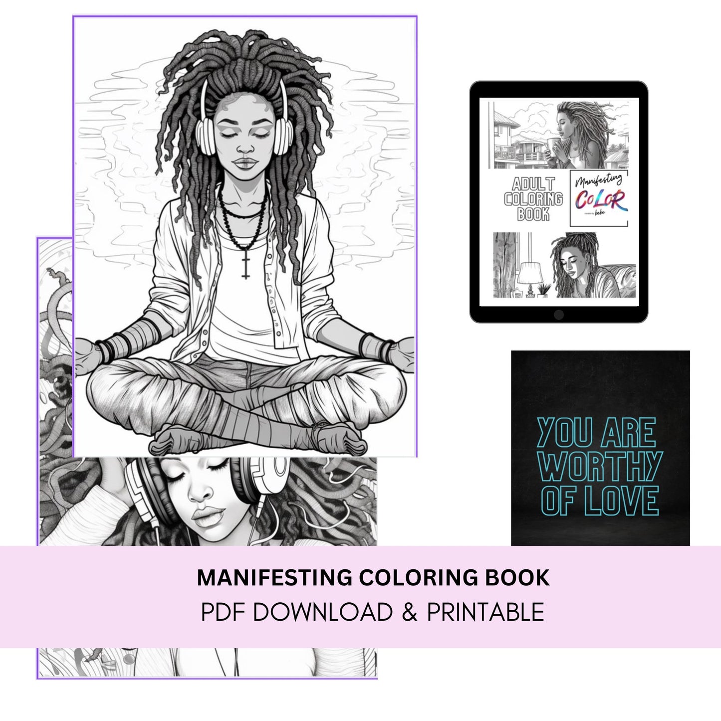 Digital Manifesting Color Adult Coloring Book with Self Love Affirmations (PDF or PRINTABLE) - manifesting with anxiety